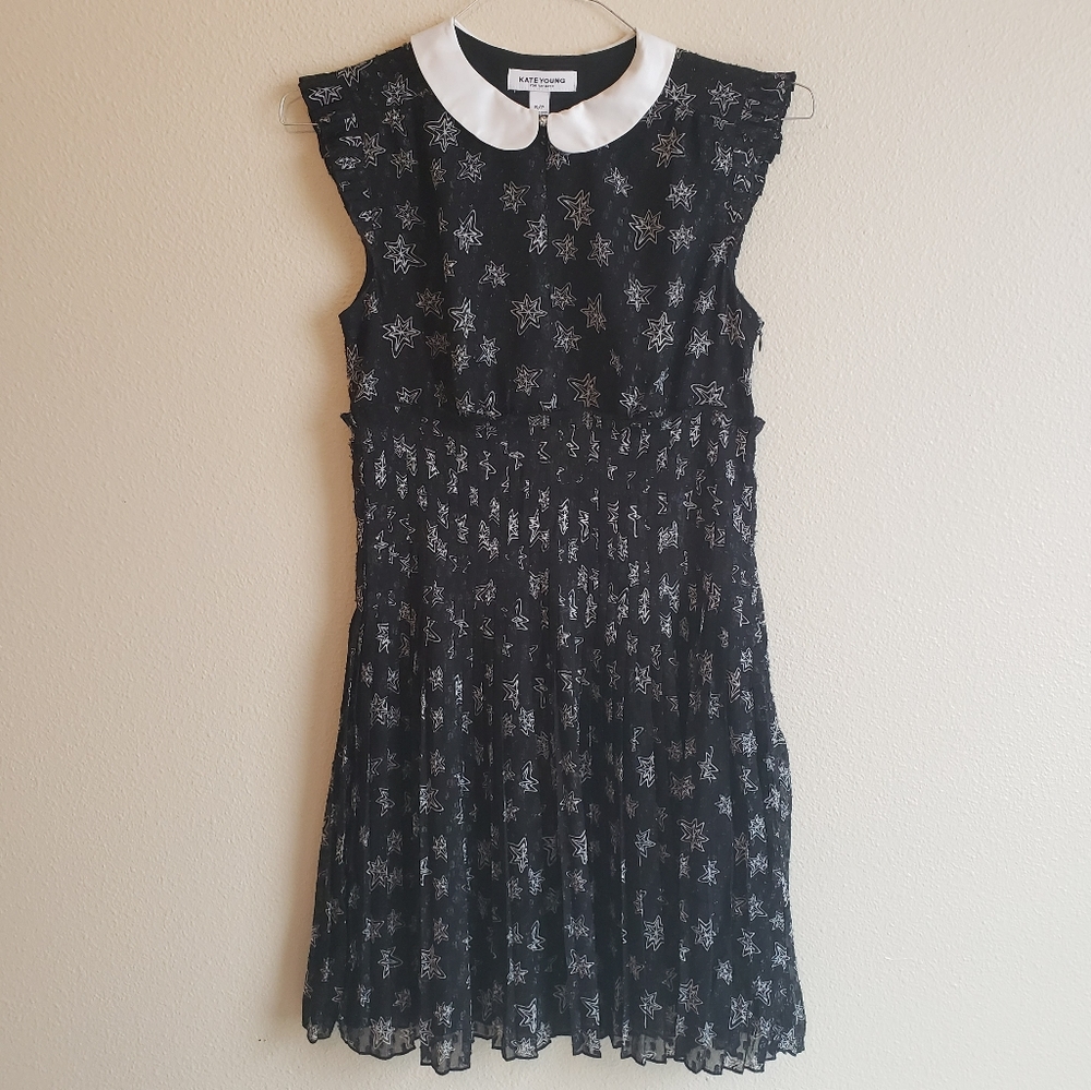 Kate Young for target - Black & Silver pleated bodice collared dress Small
